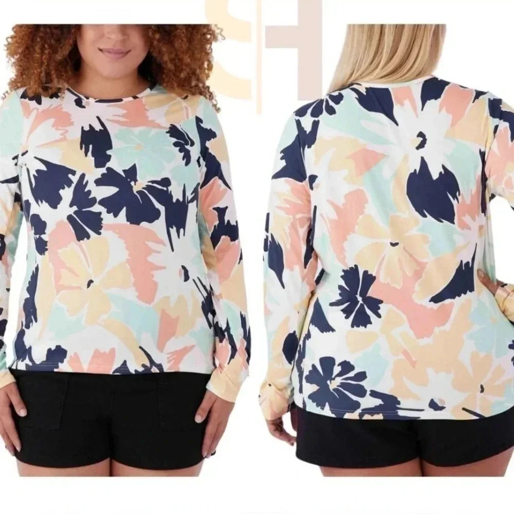 Hang Ten XL NWOT long sleeve floral top with hidden pocket